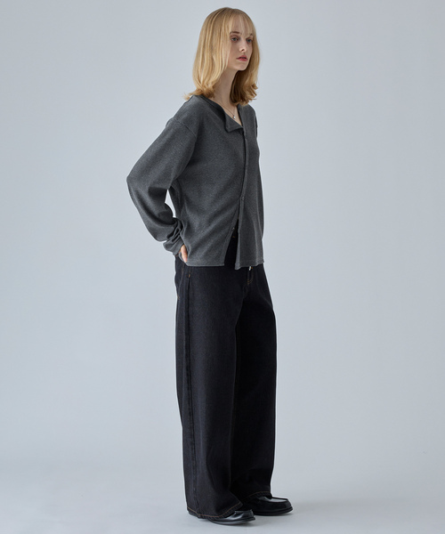 VELNUS(ベルナス)の「【VELNUS】Asymmetrical Rib Knit Cardigan/アシンメトリーリブニットカーディガン(カーディガン/ボレロ・メンズ・ネイビー/チャコールグレー・L/S/M)」の17枚目の写真