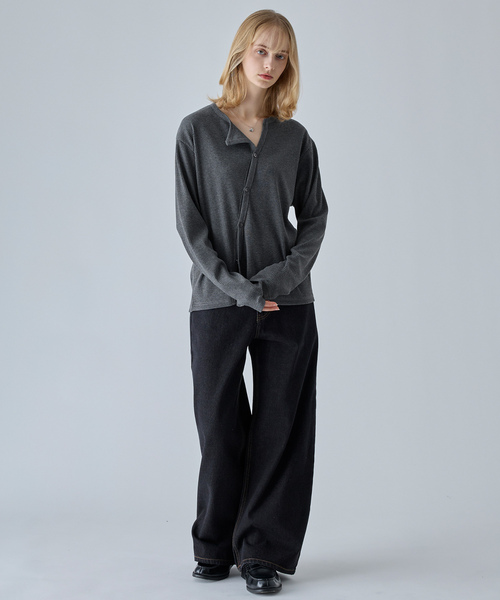 VELNUS(ベルナス)の「【VELNUS】Asymmetrical Rib Knit Cardigan/アシンメトリーリブニットカーディガン(カーディガン/ボレロ・メンズ・ネイビー/チャコールグレー・L/S/M)」の19枚目の写真