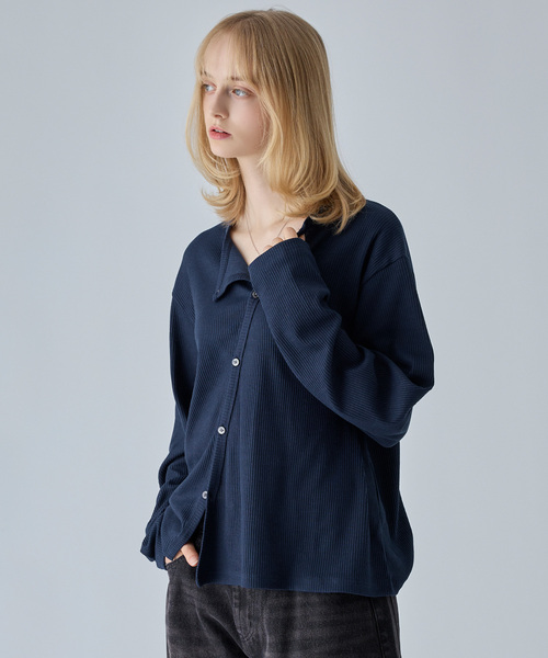 VELNUS(ベルナス)の「【VELNUS】Asymmetrical Rib Knit Cardigan/アシンメトリーリブニットカーディガン(カーディガン/ボレロ・メンズ・ネイビー/チャコールグレー・L/S/M)」の21枚目の写真