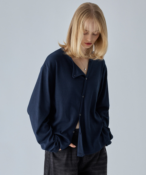VELNUS(ベルナス)の「【VELNUS】Asymmetrical Rib Knit Cardigan/アシンメトリーリブニットカーディガン(カーディガン/ボレロ・メンズ・ネイビー/チャコールグレー・L/S/M)」の22枚目の写真