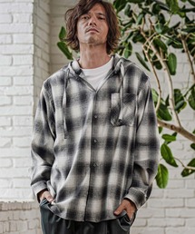 ms6619- Hooded Ombre Check Flannel Shirt フーディーシャツ(AI-262-08)