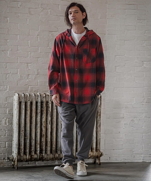 CAMBIO（カンビオ）の「ms6619- Hooded Ombre Check Flannel Shirt フーディーシャツ(AI-262-08)（シャツ/ブラウス・メンズ・ホワイト/ブラック/レッド・S/M/L）」の18枚目の写真