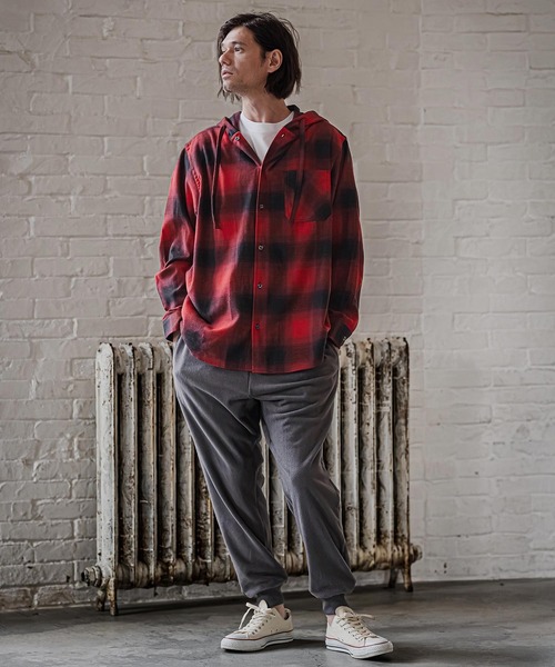 CAMBIO（カンビオ）の「ms6619- Hooded Ombre Check Flannel Shirt フーディーシャツ(AI-262-08)（シャツ/ブラウス・メンズ・ホワイト/ブラック/レッド・S/M/L）」の19枚目の写真