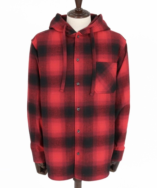 CAMBIO（カンビオ）の「ms6619- Hooded Ombre Check Flannel Shirt フーディーシャツ(AI-262-08)（シャツ/ブラウス・メンズ・ホワイト/ブラック/レッド・S/M/L）」の20枚目の写真