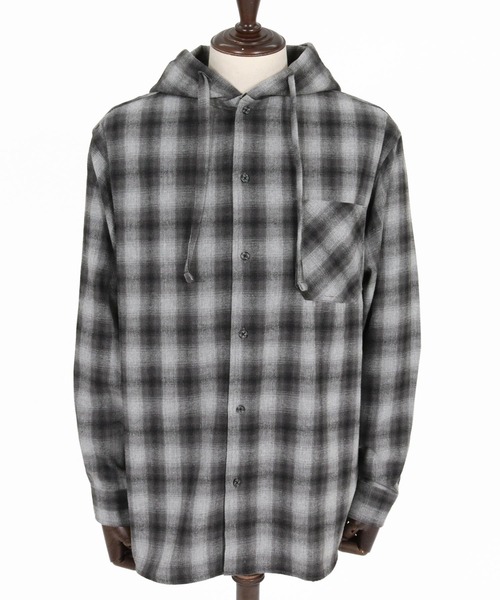 CAMBIO（カンビオ）の「ms6619- Hooded Ombre Check Flannel Shirt フーディーシャツ(AI-262-08)（シャツ/ブラウス・メンズ・ホワイト/ブラック/レッド・S/M/L）」の22枚目の写真