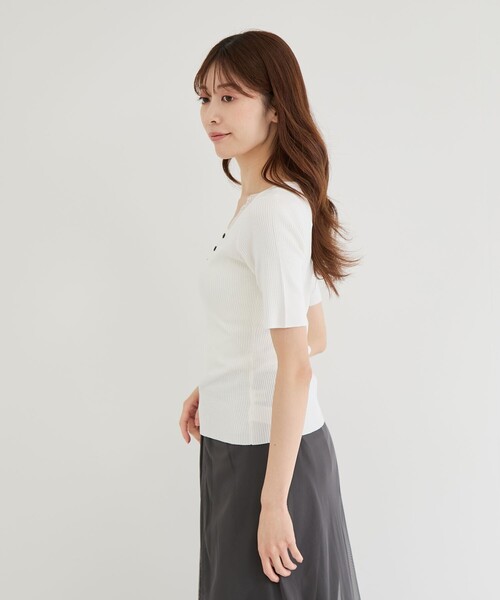 Jayro(ジャイロ)の「キーネックレース付トップス(ニット/セーター・レディース・グリーン系その他2/ホワイト系その他2/グレー/ブラック・M)」の20枚目の写真