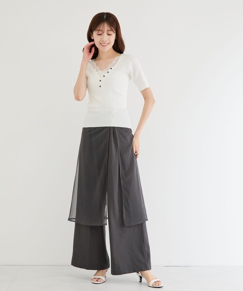 Jayro(ジャイロ)の「キーネックレース付トップス(ニット/セーター・レディース・グリーン系その他2/ホワイト系その他2/グレー/ブラック・M)」の22枚目の写真