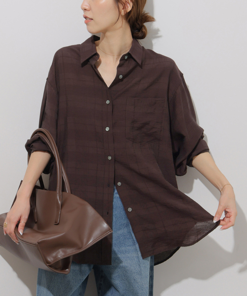 JOURNAL STANDARD relume(ジャーナルスタンダード レリューム)の「ドビーチェックシアーシャツ(シャツ/ブラウス・レディース・キャメル/ブラウン/ブルー・FREE)」の2枚目の写真