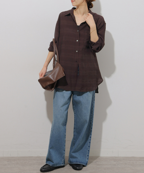 JOURNAL STANDARD relume(ジャーナルスタンダード レリューム)の「ドビーチェックシアーシャツ(シャツ/ブラウス・レディース・キャメル/ブラウン/ブルー・FREE)」の5枚目の写真