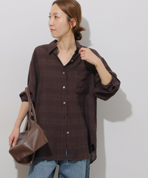 JOURNAL STANDARD relume(ジャーナルスタンダード レリューム)の「ドビーチェックシアーシャツ(シャツ/ブラウス・レディース・キャメル/ブラウン/ブルー・FREE)」の7枚目の写真