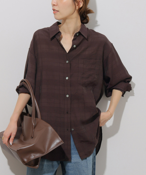 JOURNAL STANDARD relume(ジャーナルスタンダード レリューム)の「ドビーチェックシアーシャツ(シャツ/ブラウス・レディース・キャメル/ブラウン/ブルー・FREE)」の8枚目の写真