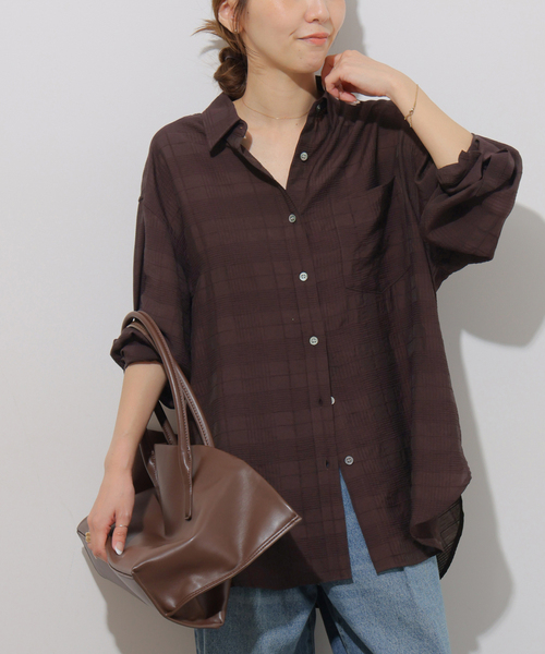 JOURNAL STANDARD relume(ジャーナルスタンダード レリューム)の「ドビーチェックシアーシャツ(シャツ/ブラウス・レディース・キャメル/ブラウン/ブルー・FREE)」の9枚目の写真