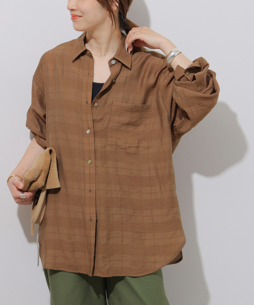 JOURNAL STANDARD relume(ジャーナルスタンダード レリューム)の「ドビーチェックシアーシャツ(シャツ/ブラウス・レディース・キャメル/ブラウン/ブルー・FREE)」の14枚目の写真