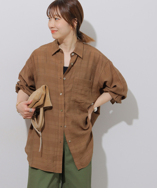 JOURNAL STANDARD relume(ジャーナルスタンダード レリューム)の「ドビーチェックシアーシャツ(シャツ/ブラウス・レディース・キャメル/ブラウン/ブルー・FREE)」の15枚目の写真