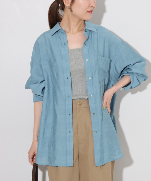 JOURNAL STANDARD relume(ジャーナルスタンダード レリューム)の「ドビーチェックシアーシャツ(シャツ/ブラウス・レディース・キャメル/ブラウン/ブルー・FREE)」の21枚目の写真