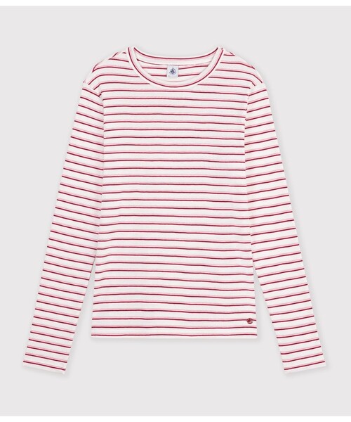 PETIT BATEAU(プチバトー)の「ミニマリニエール長袖Tシャツ(Tシャツ/カットソー・レディース・ホワイト×レッド・LARGE)」の1枚目の写真