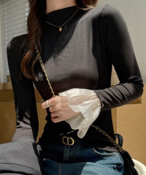 mebole(メボレ)の「ruffle sleeve top(Tシャツ/カットソー・レディース・ブラウン/ブラック/ライトグレー/ホワイト/ダークグレー・FREE)」の3枚目の写真