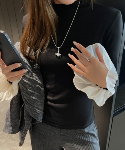 mebole(メボレ)の「ruffle sleeve top(Tシャツ/カットソー・レディース・ブラウン/ブラック/ライトグレー/ホワイト/ダークグレー・FREE)」の8枚目の写真