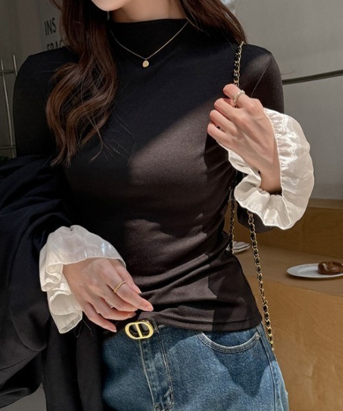 mebole(メボレ)の「ruffle sleeve top(Tシャツ/カットソー・レディース・ブラウン/ブラック/ライトグレー/ホワイト/ダークグレー・FREE)」の10枚目の写真