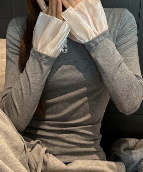 mebole(メボレ)の「ruffle sleeve top(Tシャツ/カットソー・レディース・ブラウン/ブラック/ライトグレー/ホワイト/ダークグレー・FREE)」の15枚目の写真