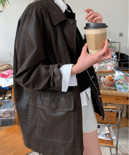 haag(ヘイグ)の「a washed leather jacket (espresso)(ライダースジャケット・レディース・その他・FREE)」の2枚目の写真