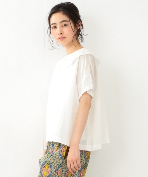 BEAMS BOY（ビームスボーイ）の「BEAMS BOY / コットンリネン フリル衿 ショートスリーブ（シャツ/ブラウス・レディース・ホワイト/ブルー/ネイビー・ONE SIZE）」の16枚目の写真