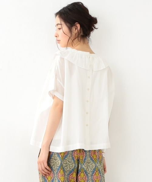 BEAMS BOY（ビームスボーイ）の「BEAMS BOY / コットンリネン フリル衿 ショートスリーブ（シャツ/ブラウス・レディース・ホワイト/ブルー/ネイビー・ONE SIZE）」の7枚目の写真