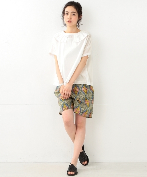 BEAMS BOY（ビームスボーイ）の「BEAMS BOY / コットンリネン フリル衿 ショートスリーブ（シャツ/ブラウス・レディース・ホワイト/ブルー/ネイビー・ONE SIZE）」の8枚目の写真