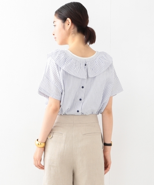 BEAMS BOY（ビームスボーイ）の「BEAMS BOY / コットンリネン フリル衿 ショートスリーブ（シャツ/ブラウス・レディース・ホワイト/ブルー/ネイビー・ONE SIZE）」の17枚目の写真
