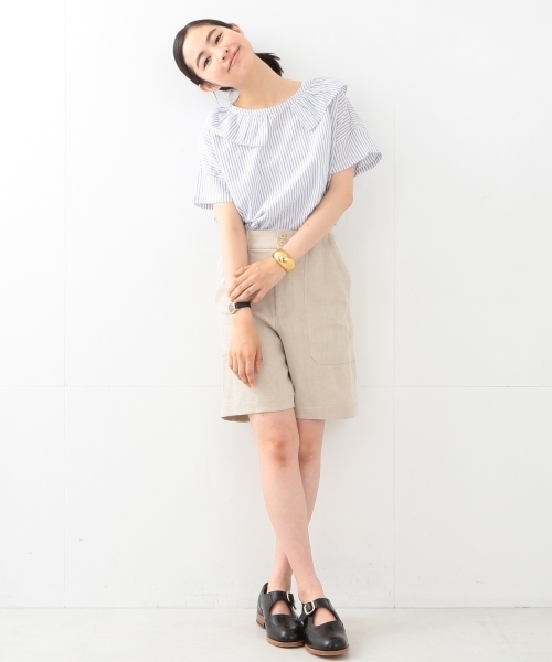 BEAMS BOY（ビームスボーイ）の「BEAMS BOY / コットンリネン フリル衿 ショートスリーブ（シャツ/ブラウス・レディース・ホワイト/ブルー/ネイビー・ONE SIZE）」の11枚目の写真