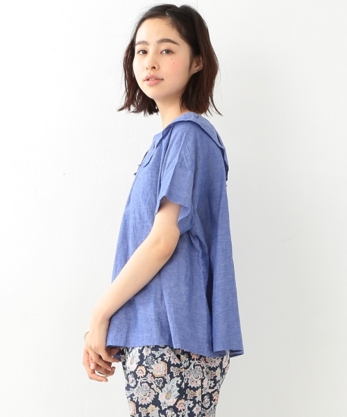 BEAMS BOY（ビームスボーイ）の「BEAMS BOY / コットンリネン フリル衿 ショートスリーブ（シャツ/ブラウス・レディース・ホワイト/ブルー/ネイビー・ONE SIZE）」の12枚目の写真