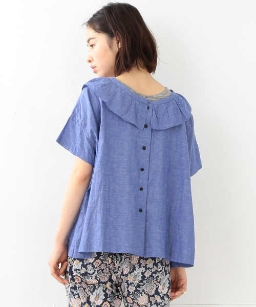BEAMS BOY（ビームスボーイ）の「BEAMS BOY / コットンリネン フリル衿 ショートスリーブ（シャツ/ブラウス・レディース・ホワイト/ブルー/ネイビー・ONE SIZE）」の10枚目の写真