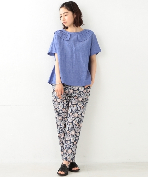 BEAMS BOY（ビームスボーイ）の「BEAMS BOY / コットンリネン フリル衿 ショートスリーブ（シャツ/ブラウス・レディース・ホワイト/ブルー/ネイビー・ONE SIZE）」の13枚目の写真