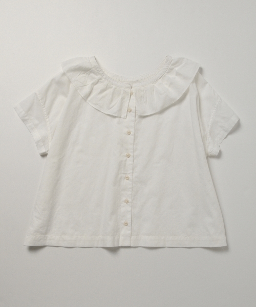BEAMS BOY（ビームスボーイ）の「BEAMS BOY / コットンリネン フリル衿 ショートスリーブ（シャツ/ブラウス・レディース・ホワイト/ブルー/ネイビー・ONE SIZE）」の15枚目の写真