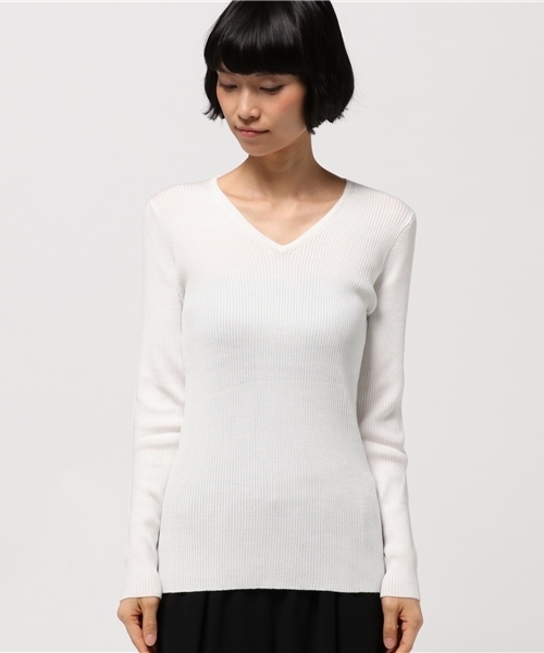 laboratory work(ラボラトリーワーク)の「リヨセル混リブVネックプルオーバー(ニット/セーター・レディース・オフホワイト/杢グレー/グレー系その他/ホワイト系その他/キャメル/ブラック・MEDIUM)」の11枚目の写真