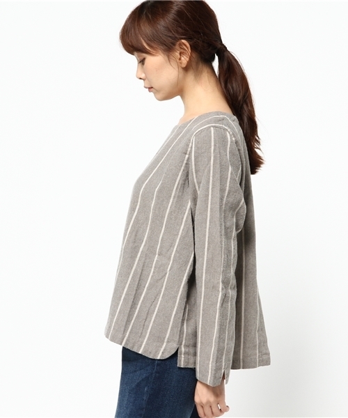 LBC（エルビーシー）の「Eコットンソフトネルストライプブラウス（シャツ/ブラウス・レディース・オフホワイト/ライトグレー・MEDIUM/LARGE）」の4枚目の写真