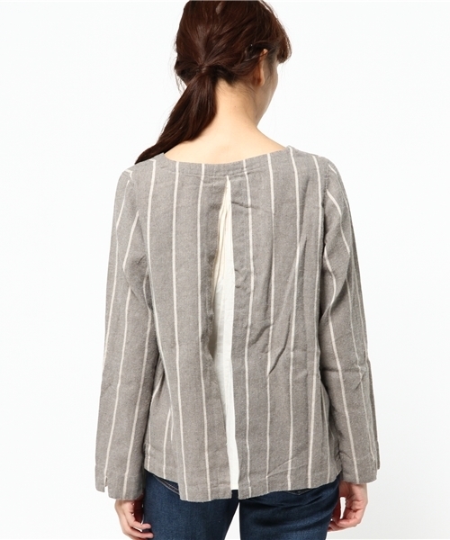 LBC（エルビーシー）の「Eコットンソフトネルストライプブラウス（シャツ/ブラウス・レディース・オフホワイト/ライトグレー・MEDIUM/LARGE）」の5枚目の写真