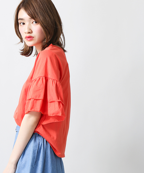 WEGO(ウィゴー)の「WEGO/ティアードラッフルスリーブカットソー(Tシャツ/カットソー・レディース・ブラック/ホワイト/イエロー/レッド/オレンジ/ターコイズブルー・LARGE/MEDIUM)」の6枚目の写真