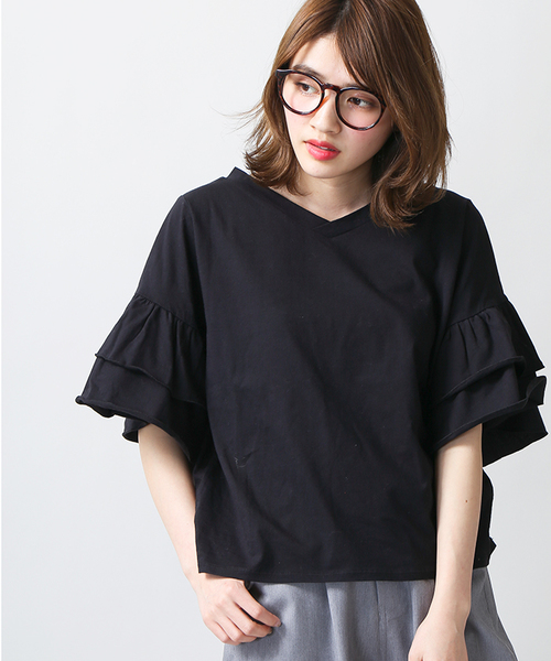 WEGO(ウィゴー)の「WEGO/ティアードラッフルスリーブカットソー(Tシャツ/カットソー・レディース・ブラック/ホワイト/イエロー/レッド/オレンジ/ターコイズブルー・LARGE/MEDIUM)」の1枚目の写真