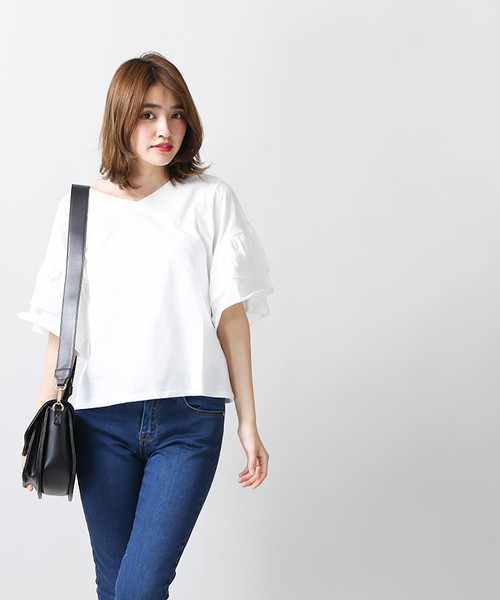 WEGO(ウィゴー)の「WEGO/ティアードラッフルスリーブカットソー(Tシャツ/カットソー・レディース・ブラック/ホワイト/イエロー/レッド/オレンジ/ターコイズブルー・LARGE/MEDIUM)」の9枚目の写真