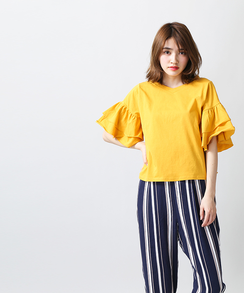 WEGO(ウィゴー)の「WEGO/ティアードラッフルスリーブカットソー(Tシャツ/カットソー・レディース・ブラック/ホワイト/イエロー/レッド/オレンジ/ターコイズブルー・LARGE/MEDIUM)」の10枚目の写真