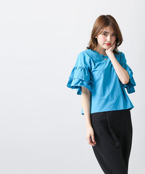 WEGO(ウィゴー)の「WEGO/ティアードラッフルスリーブカットソー(Tシャツ/カットソー・レディース・ブラック/ホワイト/イエロー/レッド/オレンジ/ターコイズブルー・LARGE/MEDIUM)」の11枚目の写真