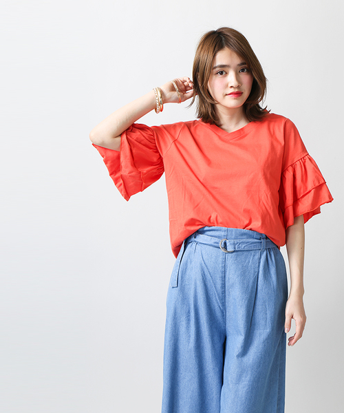 WEGO(ウィゴー)の「WEGO/ティアードラッフルスリーブカットソー(Tシャツ/カットソー・レディース・ブラック/ホワイト/イエロー/レッド/オレンジ/ターコイズブルー・LARGE/MEDIUM)」の16枚目の写真