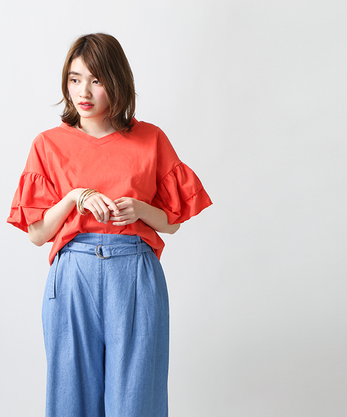 WEGO(ウィゴー)の「WEGO/ティアードラッフルスリーブカットソー(Tシャツ/カットソー・レディース・ブラック/ホワイト/イエロー/レッド/オレンジ/ターコイズブルー・LARGE/MEDIUM)」の17枚目の写真