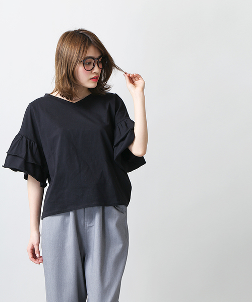 WEGO(ウィゴー)の「WEGO/ティアードラッフルスリーブカットソー(Tシャツ/カットソー・レディース・ブラック/ホワイト/イエロー/レッド/オレンジ/ターコイズブルー・LARGE/MEDIUM)」の18枚目の写真