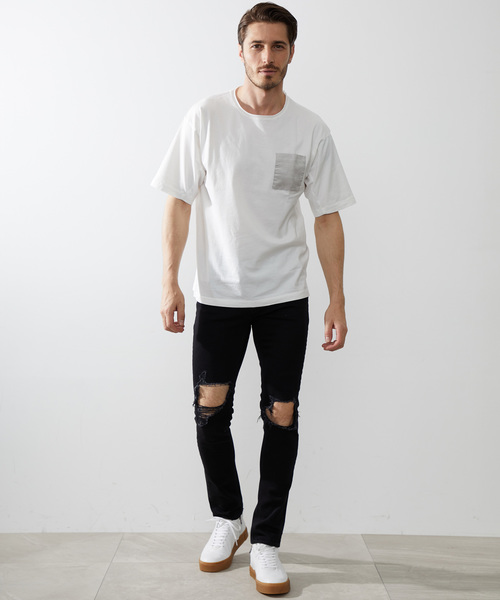 wjk black（ﾀﾞﾌﾞﾙｼﾞｪｲｹｲﾌﾞﾗｯｸ）の「【wjk black】≪STUDIOUS限定≫ガーメントダイスウェードポケットTee（Tシャツ/カットソー・メンズ・ブラック/ホワイト/ピンク・2/1/3）」の14枚目の写真