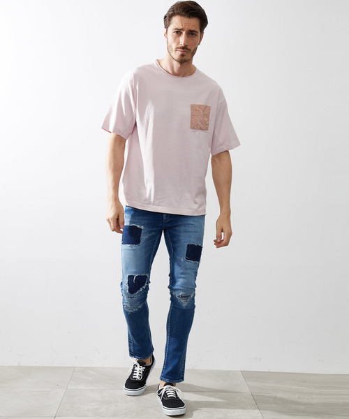 wjk black（ﾀﾞﾌﾞﾙｼﾞｪｲｹｲﾌﾞﾗｯｸ）の「【wjk black】≪STUDIOUS限定≫ガーメントダイスウェードポケットTee（Tシャツ/カットソー・メンズ・ブラック/ホワイト/ピンク・2/1/3）」の13枚目の写真