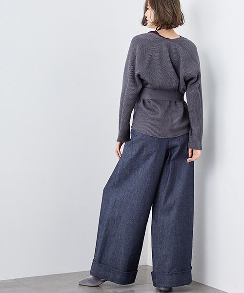 STUDIOUS（ステュディオス）の「ベルト付きドルマンニットカーディガン（カーディガン/ボレロ・レディース・グレー/ブラック/カーキ/インディゴブルー・FREE）」の6枚目の写真