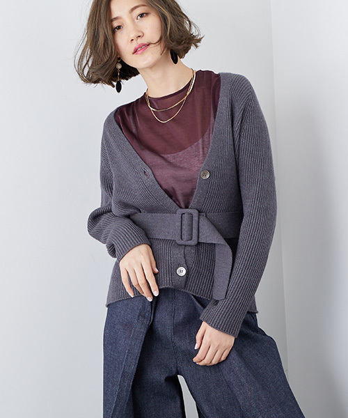 STUDIOUS（ステュディオス）の「ベルト付きドルマンニットカーディガン（カーディガン/ボレロ・レディース・グレー/ブラック/カーキ/インディゴブルー・FREE）」の8枚目の写真
