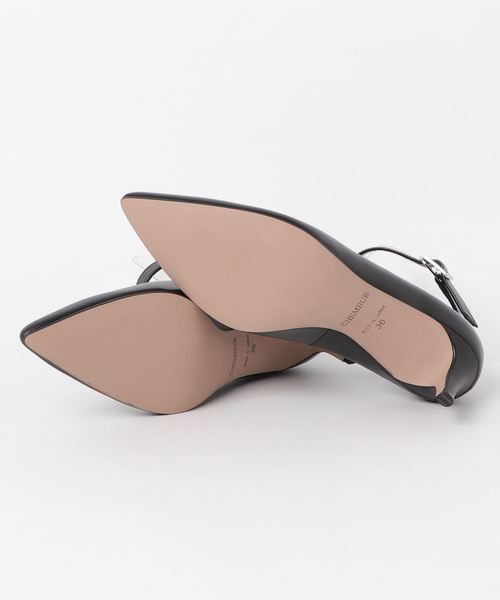 CHEMBUR 黒 ポインテッドトゥ アンクルストラップパンプス